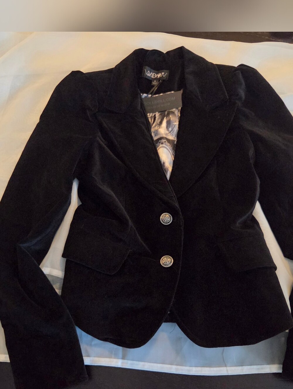 NWT Dolls Kill Widow - Dark Bloodlust Velvet Structured Blazer Jacket, Black, S - Picture 5 of 16